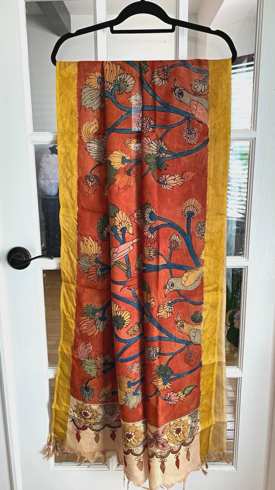 Brick Red Pen Kalamkari Silk Dupatta