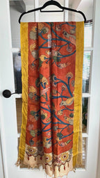 Brick Red Pen Kalamkari Silk Dupatta