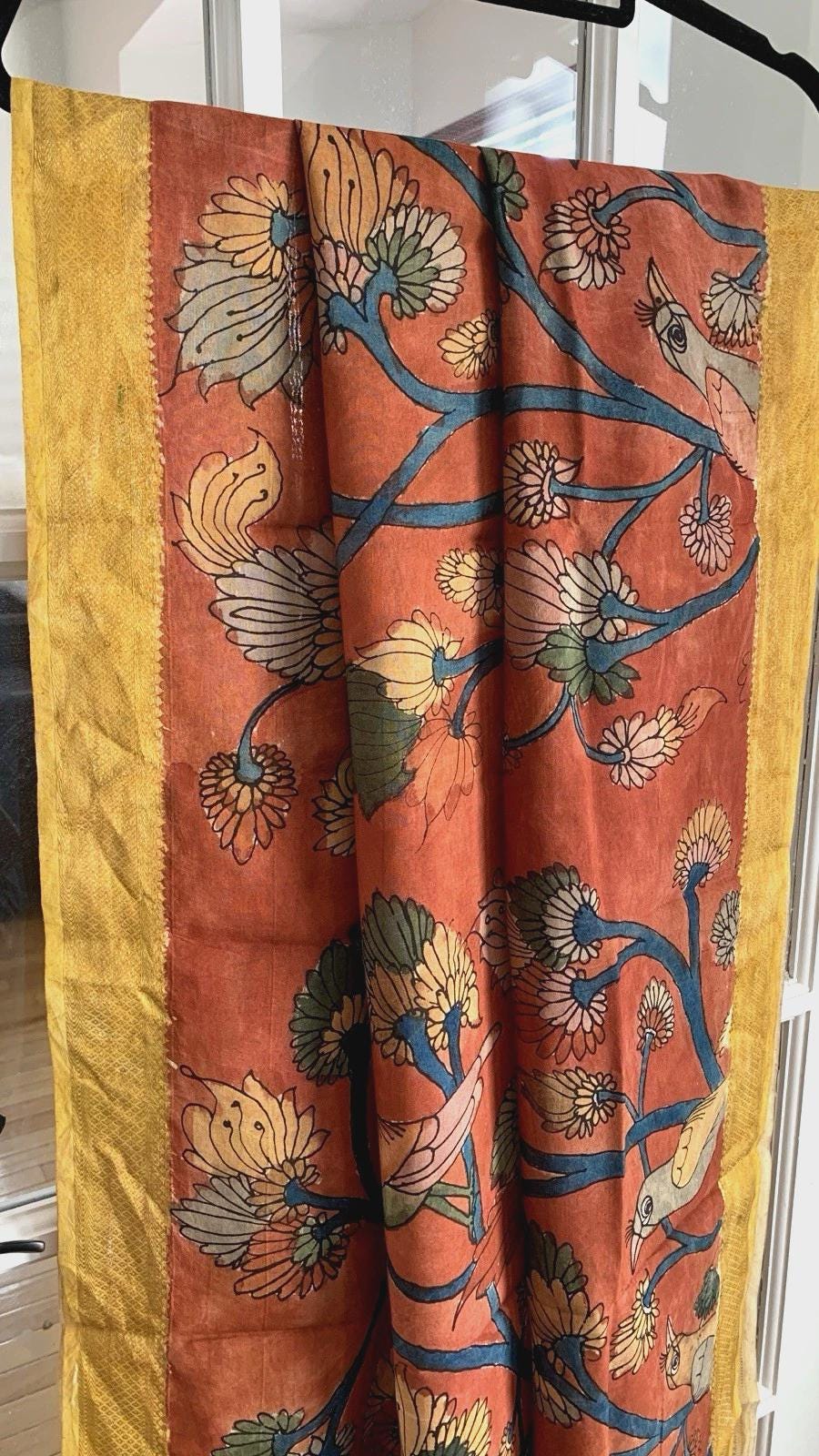 Brick Red Pen Kalamkari Silk Dupatta