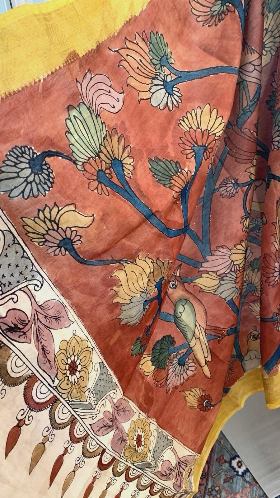 Brick Red Pen Kalamkari Silk Dupatta