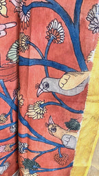 Brick Red Pen Kalamkari Silk Dupatta