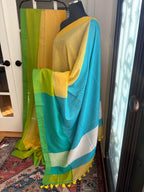 Yellow Cotton Saree with Yellow Tassels