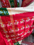 Sari de seda Ikat Pochampally en blanco roto