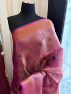 Dusty Pink Handwoven Linen Silk Saree