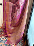 Dusty Pink Handwoven Linen Silk Saree