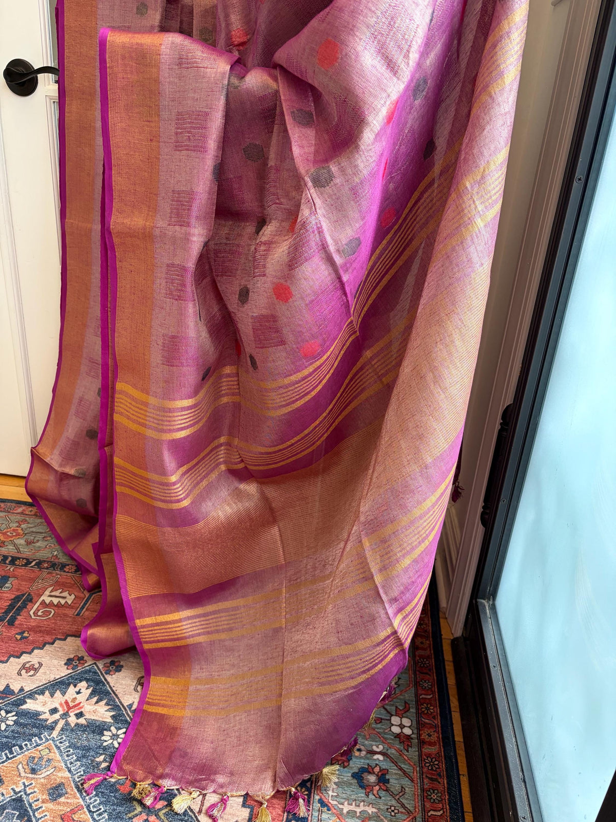 Dusty Pink Handwoven Linen Silk Saree
