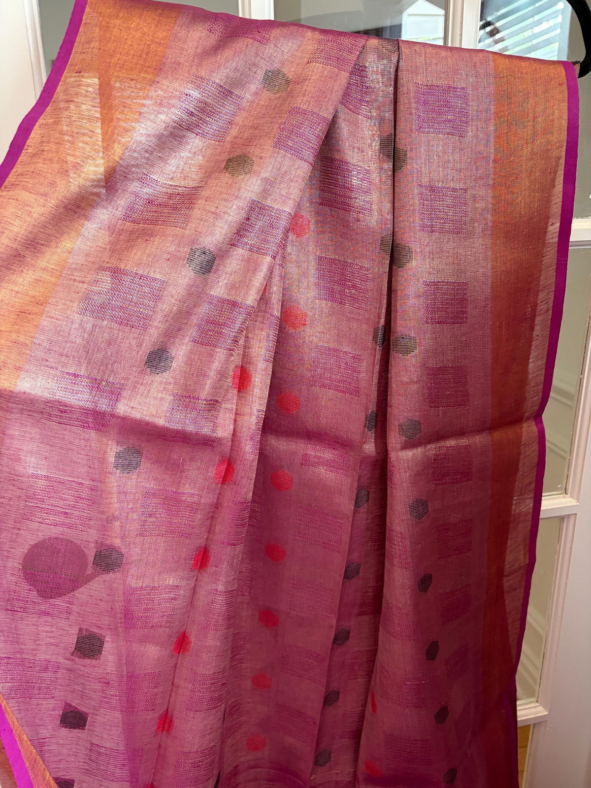 Dusty Pink Handwoven Linen Silk Saree