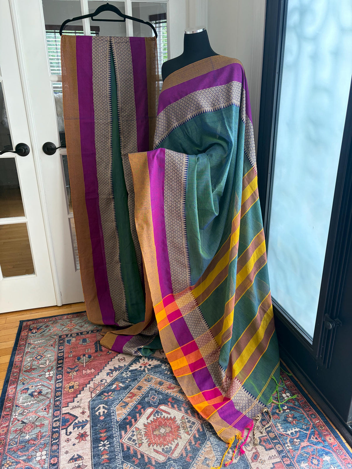 Teal Green Cotton Handloom Saree