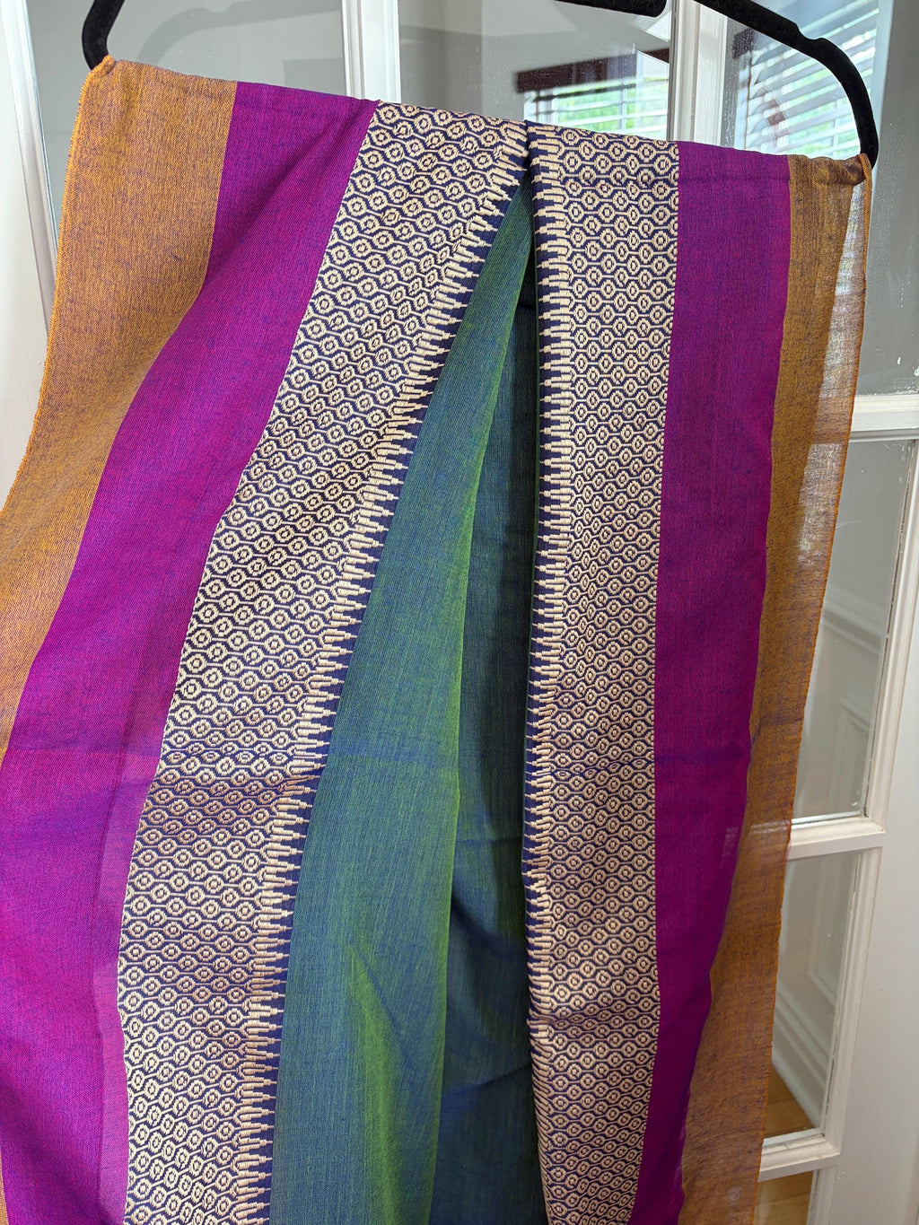 Teal Green Cotton Handloom Saree