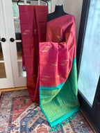 Sari en soie Kanchipuram tissé à la main, rouge brique, pour mariée