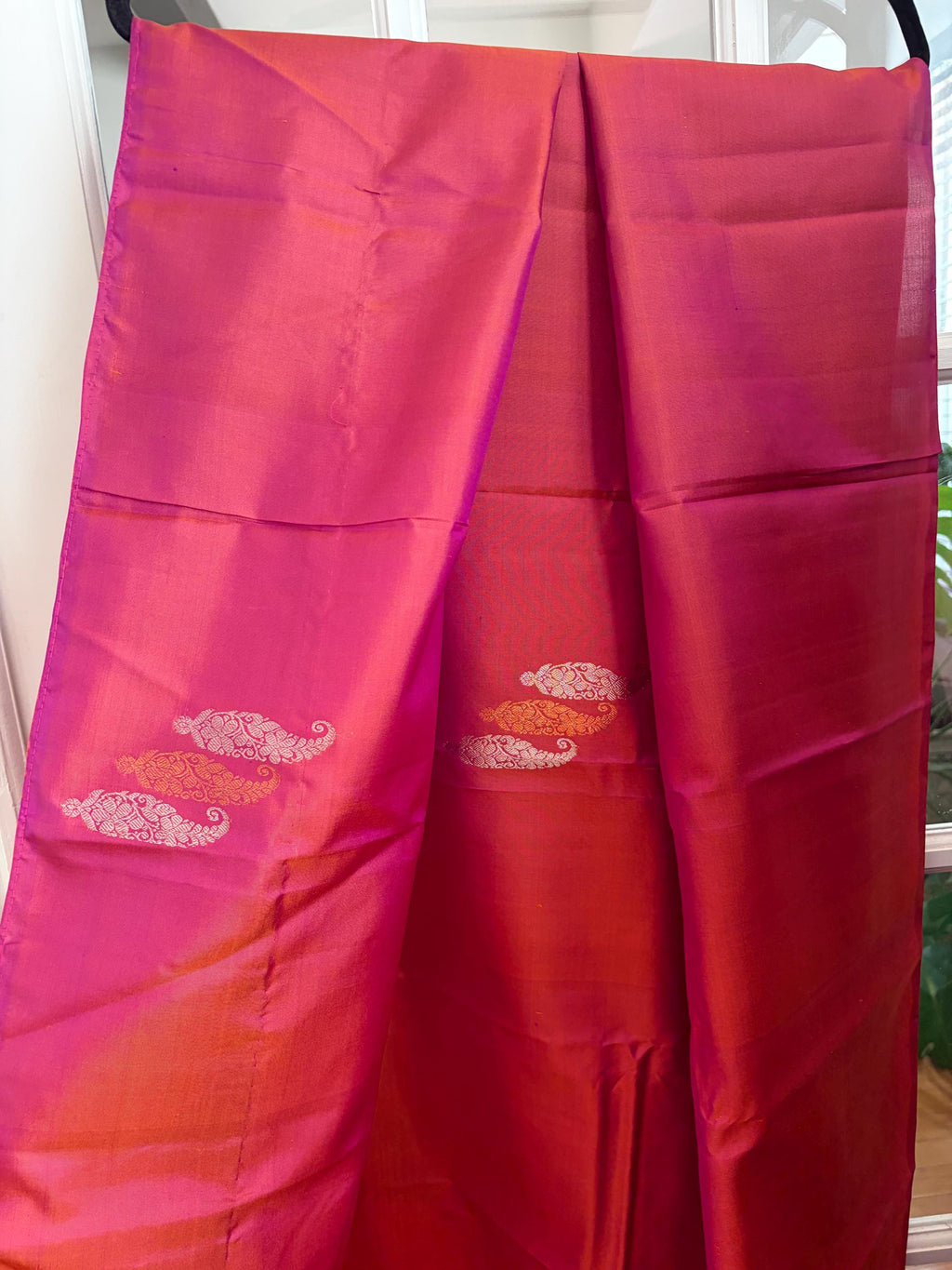 Sari en soie Kanchipuram tissé à la main, rouge brique, pour mariée
