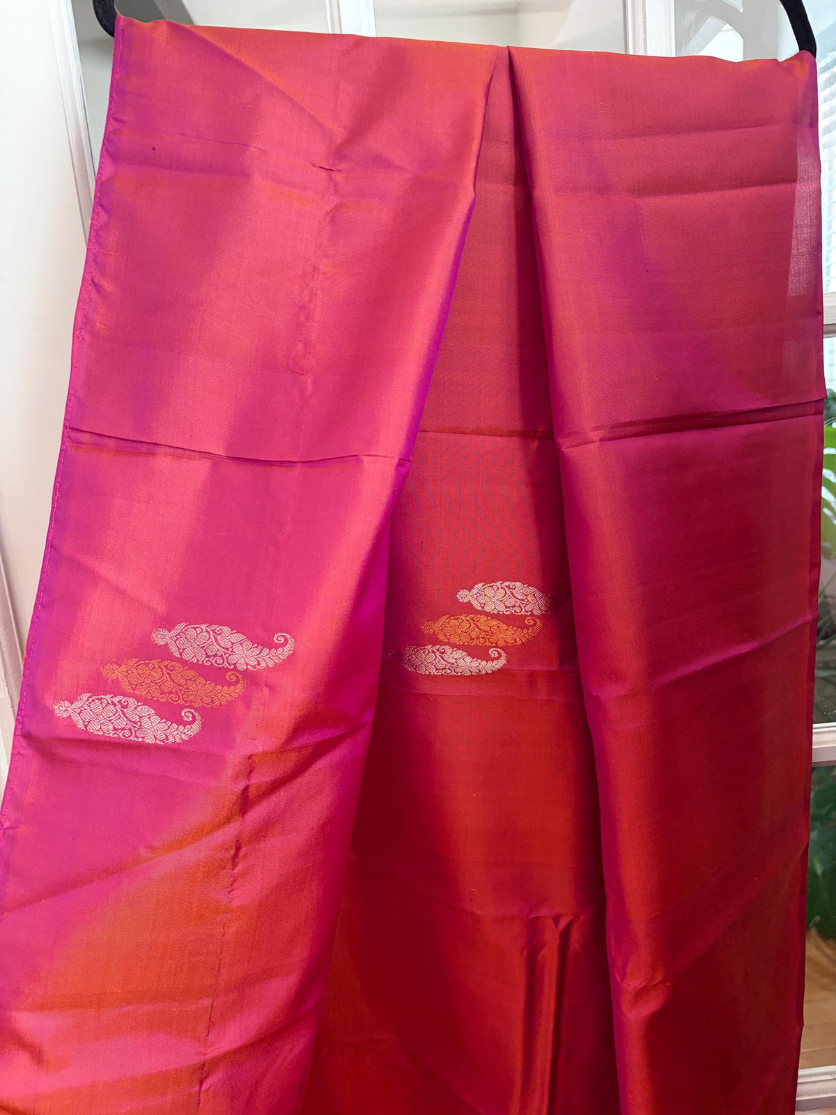 Sari en soie Kanchipuram tissé à la main, rouge brique, pour mariée