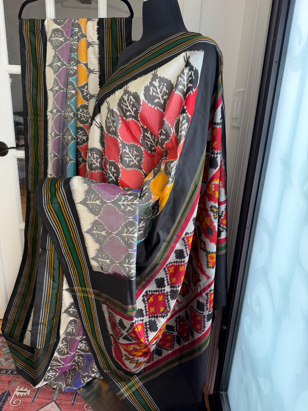 Multicolor Rainbow Floral Pochampally Ikat Silk Saree