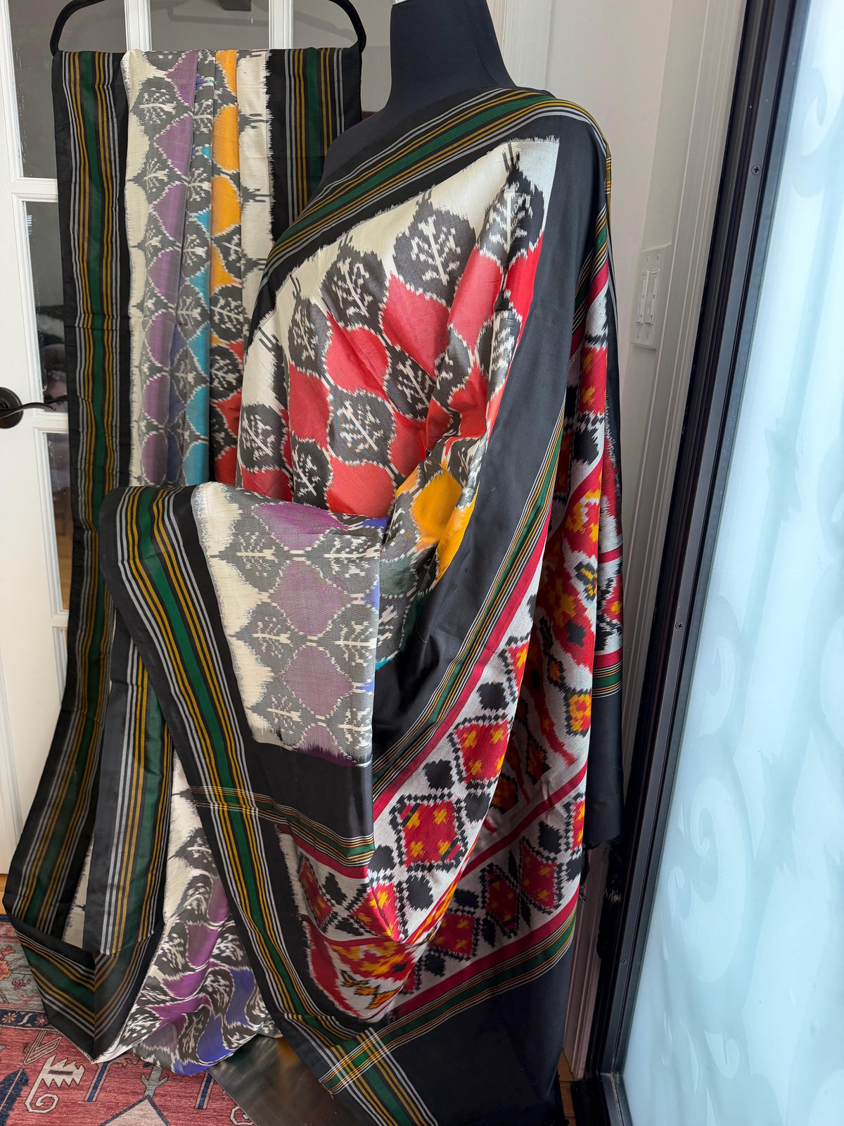 Sari de seda Ikat Pochampally floral arcoíris multicolor