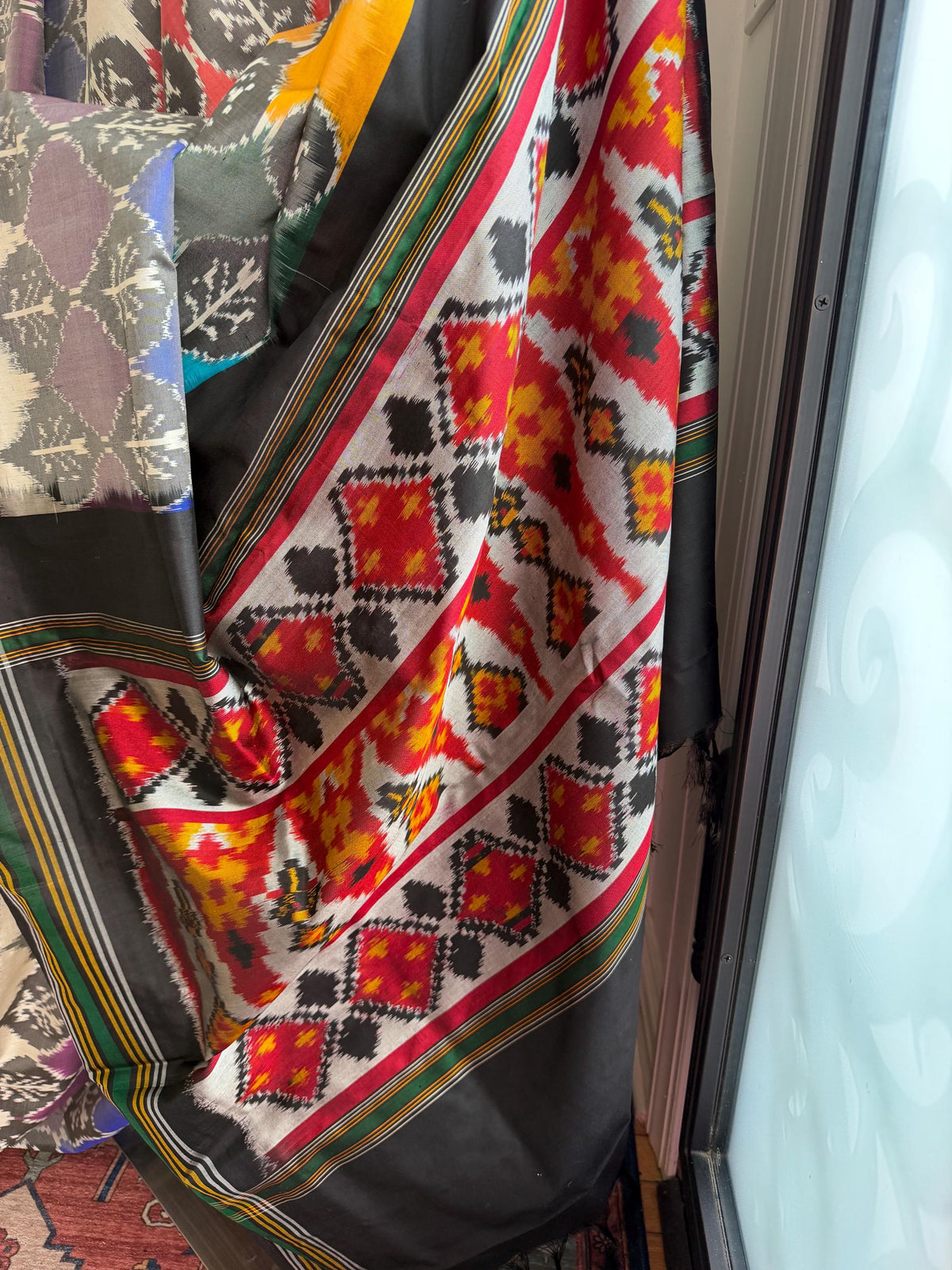 Sari de seda Ikat Pochampally floral arcoíris multicolor