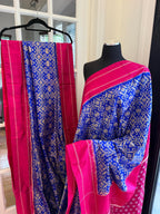 Sari de seda Ikat Pochampally azul índigo