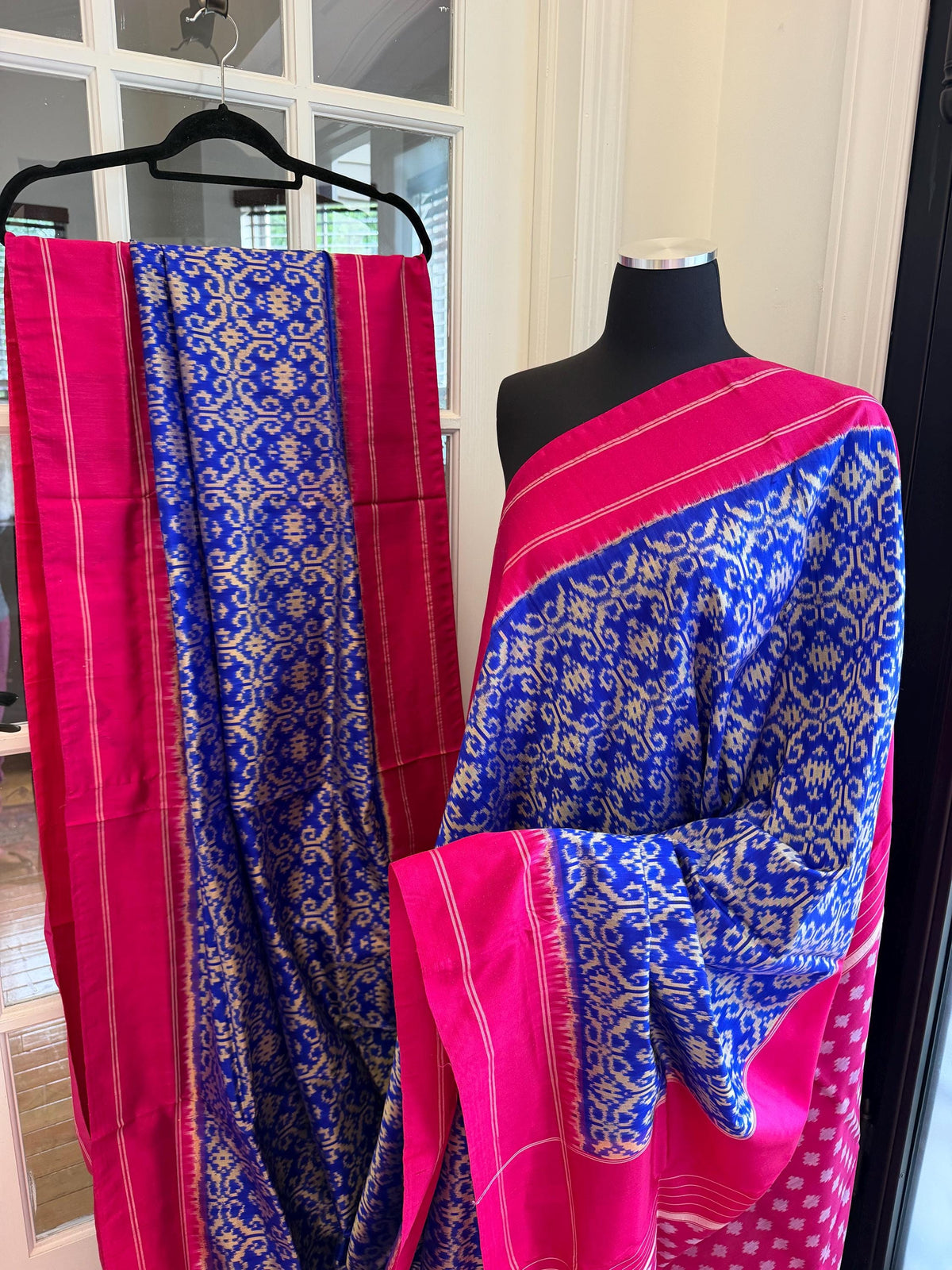 Sari de seda Ikat Pochampally azul índigo
