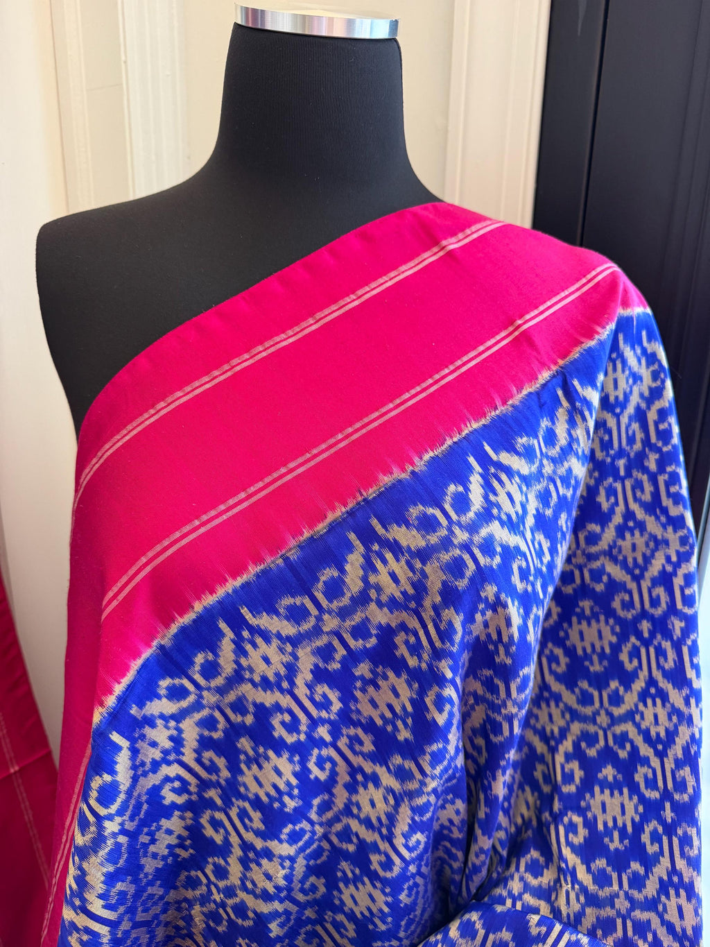 Sari de seda Ikat Pochampally azul índigo