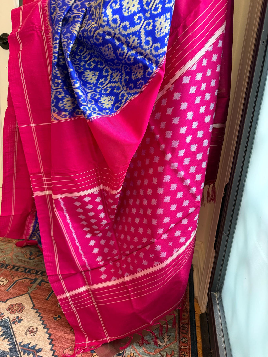Sari de seda Ikat Pochampally azul índigo