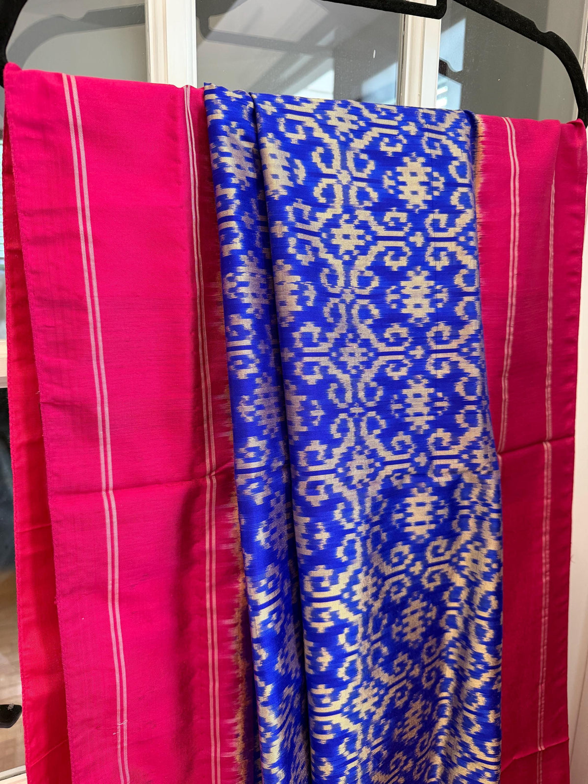 Sari de seda Ikat Pochampally azul índigo
