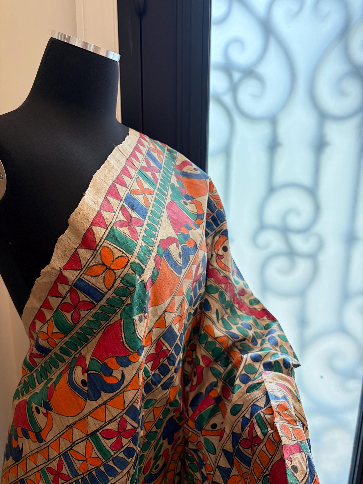 Beige Tussar Silk Saree with Madhubani Fish Pallu