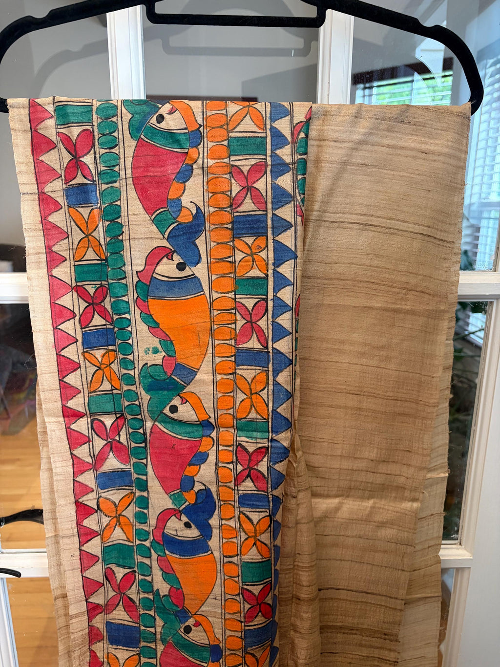 Beige Tussar Silk Saree with Madhubani Fish Pallu