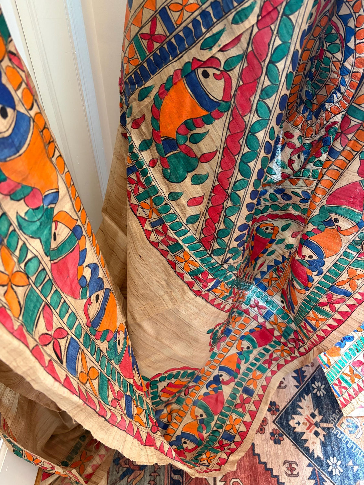 Beige Tussar Silk Saree with Madhubani Fish Pallu