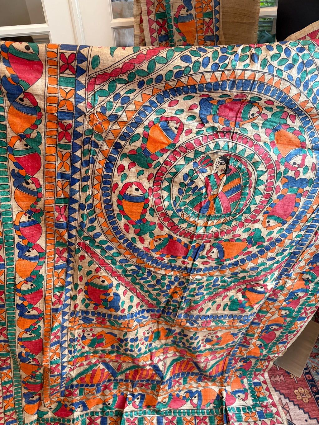 Beige Tussar Silk Saree with Madhubani Fish Pallu