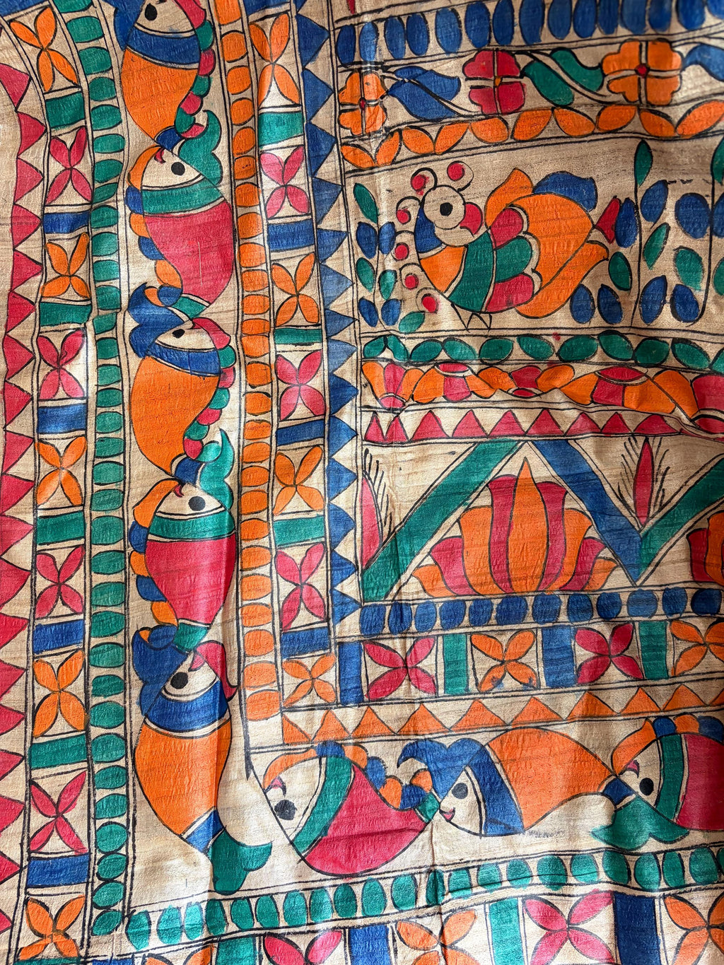 Beige Tussar Silk Saree with Madhubani Fish Pallu