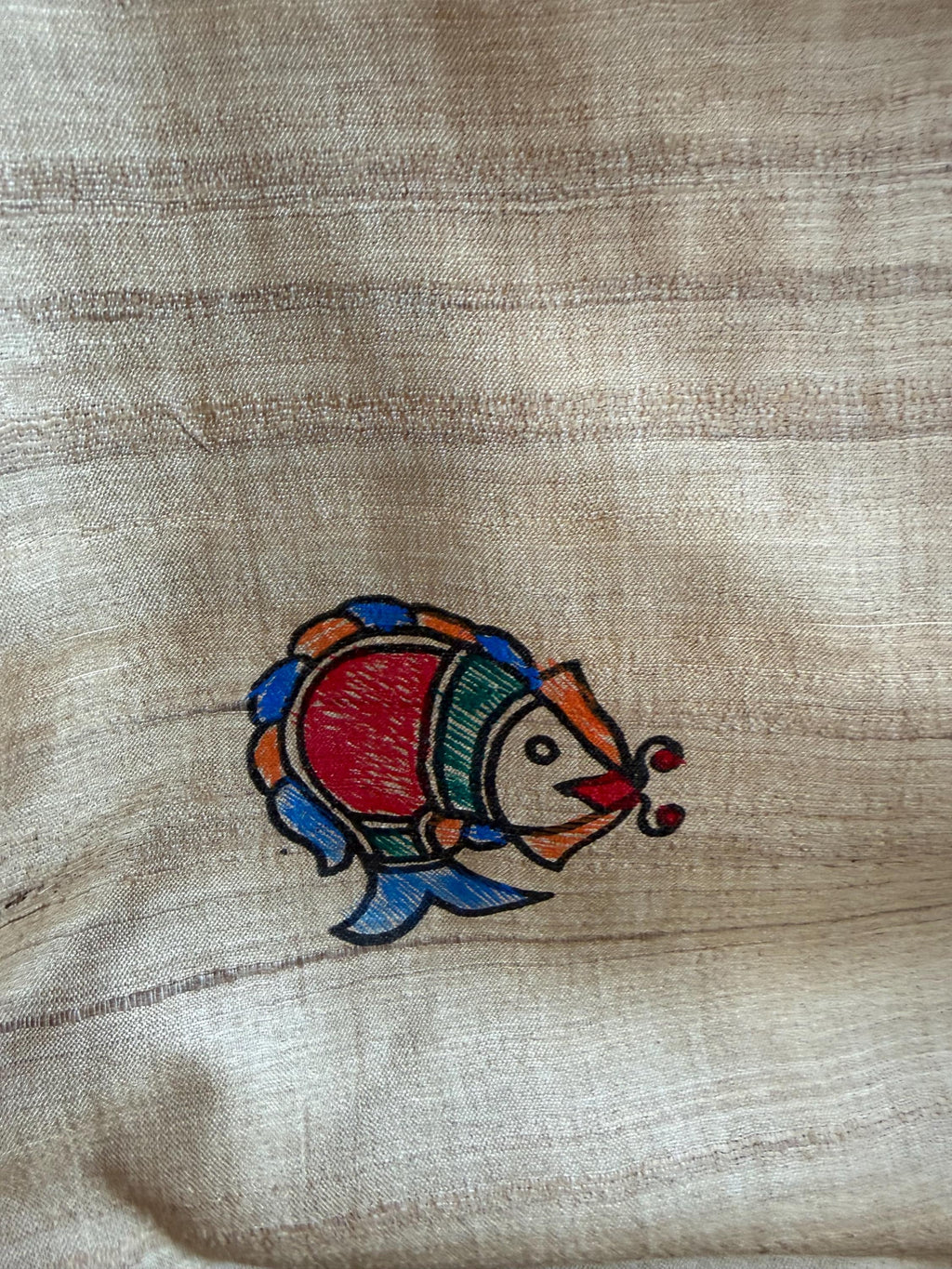 Beige Tussar Silk Saree with Madhubani Painted Border