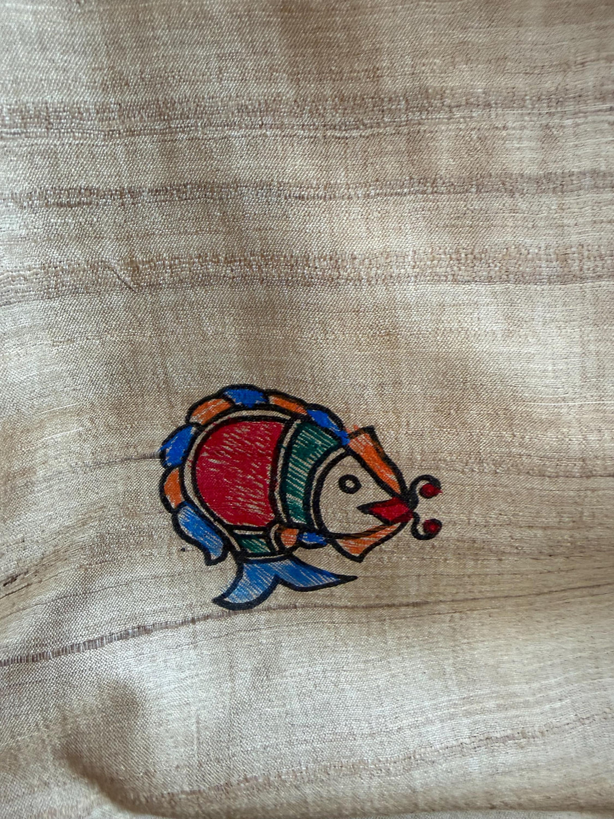 Beige Tussar Silk Saree with Madhubani Painted Border