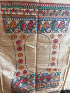 Beige Tussar Silk Saree with Madhubani Painted Border