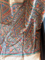 Beige Tussar Silk Saree with Madhubani Painted Border