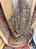 Beige Tussar Silk Saree with Madhubani Painted Border