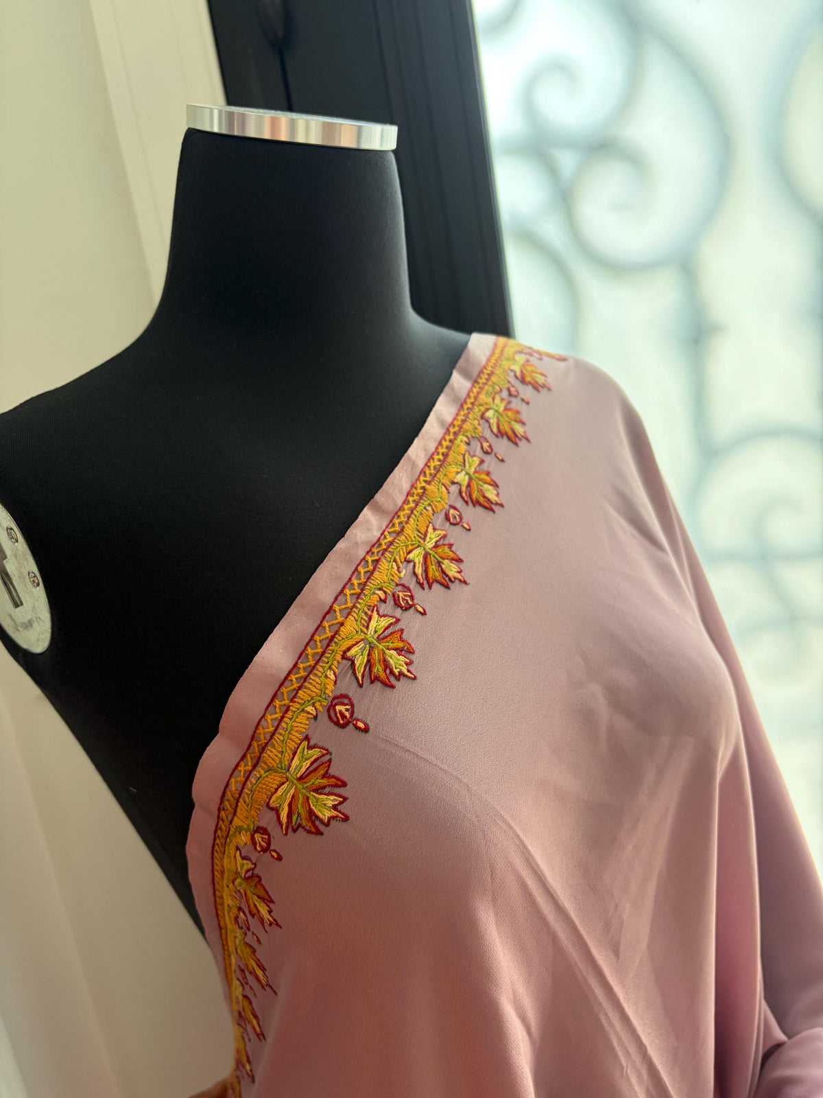 Kashmiri Crepe Silk Saree: Sozni Embroidery, Traditional Indian Sari, Partywear Saree