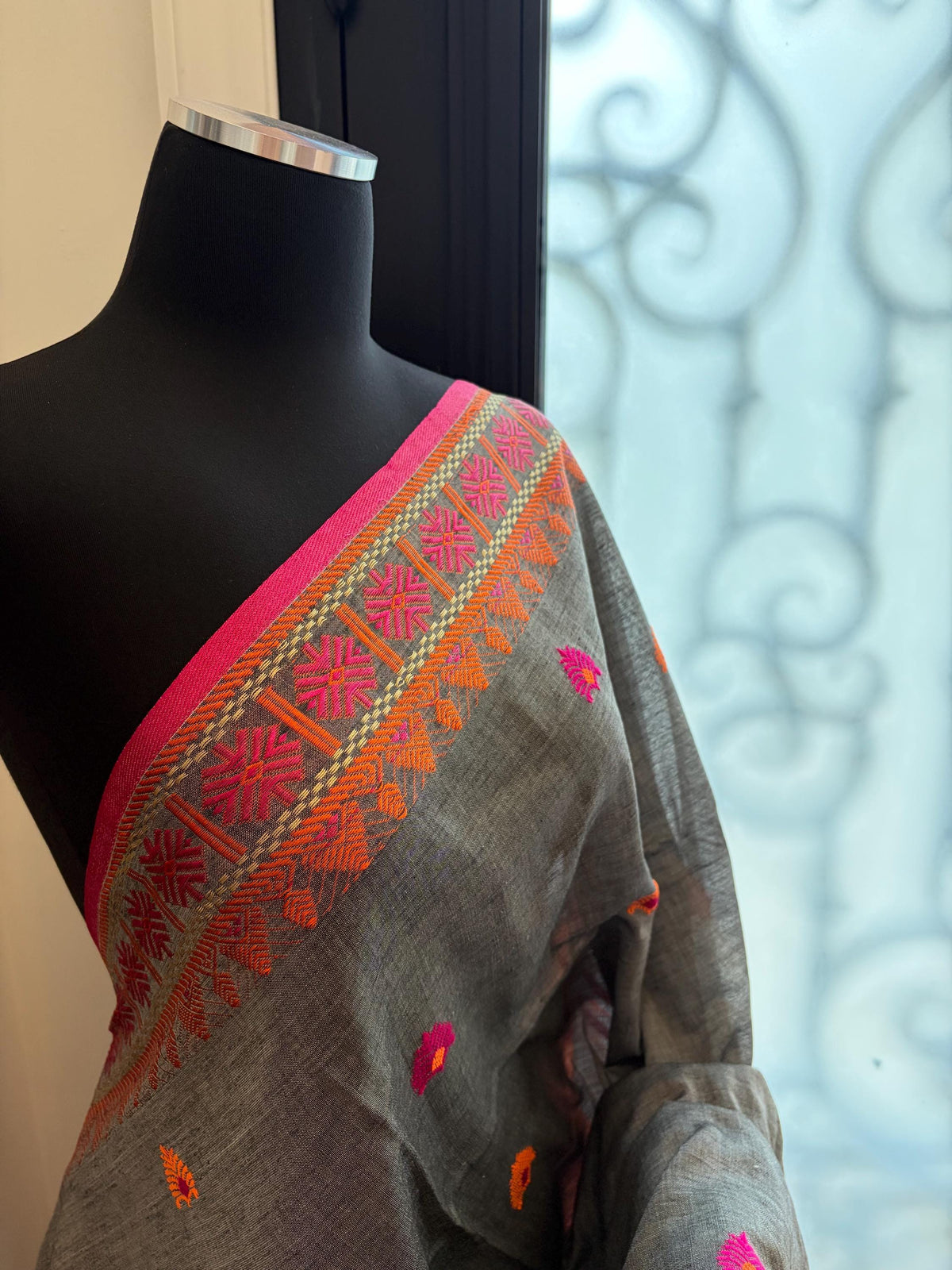 Grey Cotton Handloom Saree