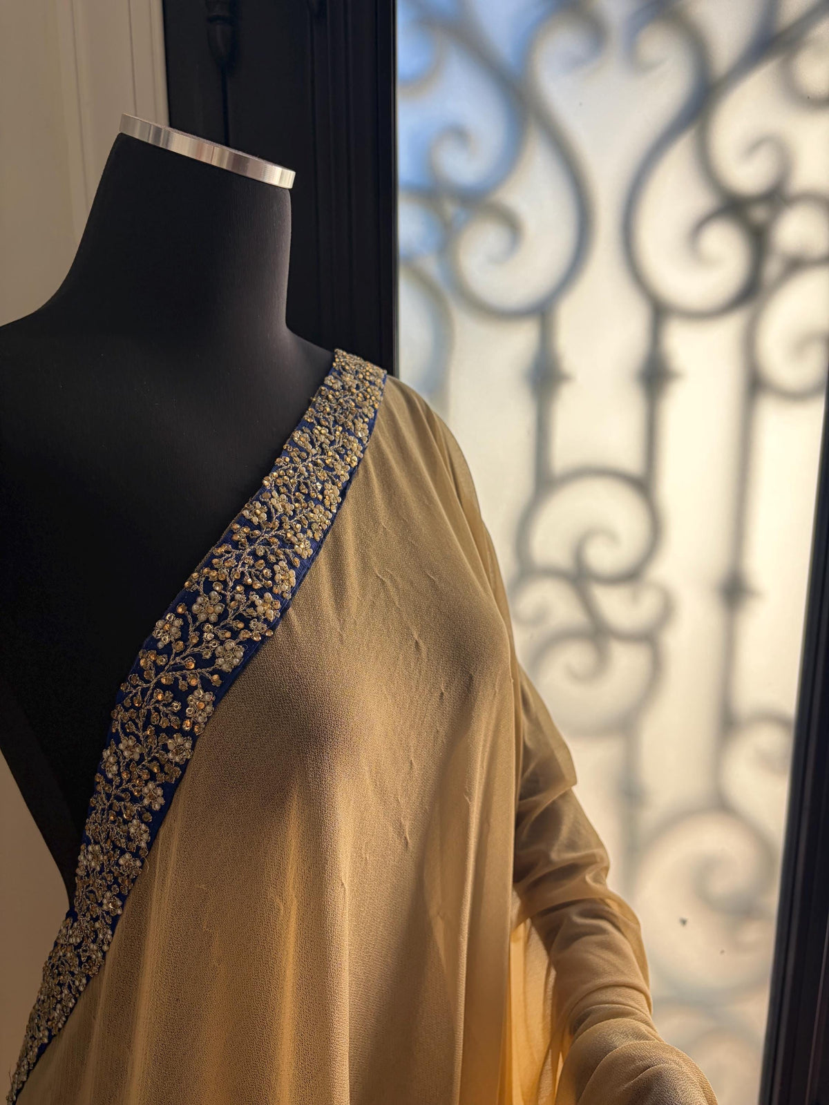 Grayish Blue and Cream Designer Saree