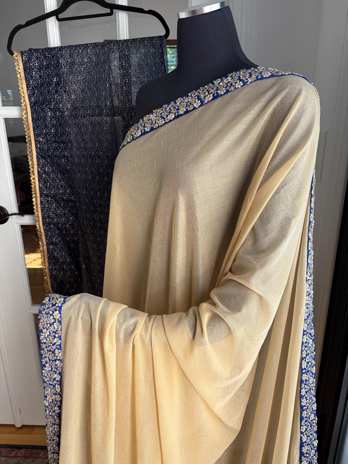 Grayish Blue and Cream Designer Saree