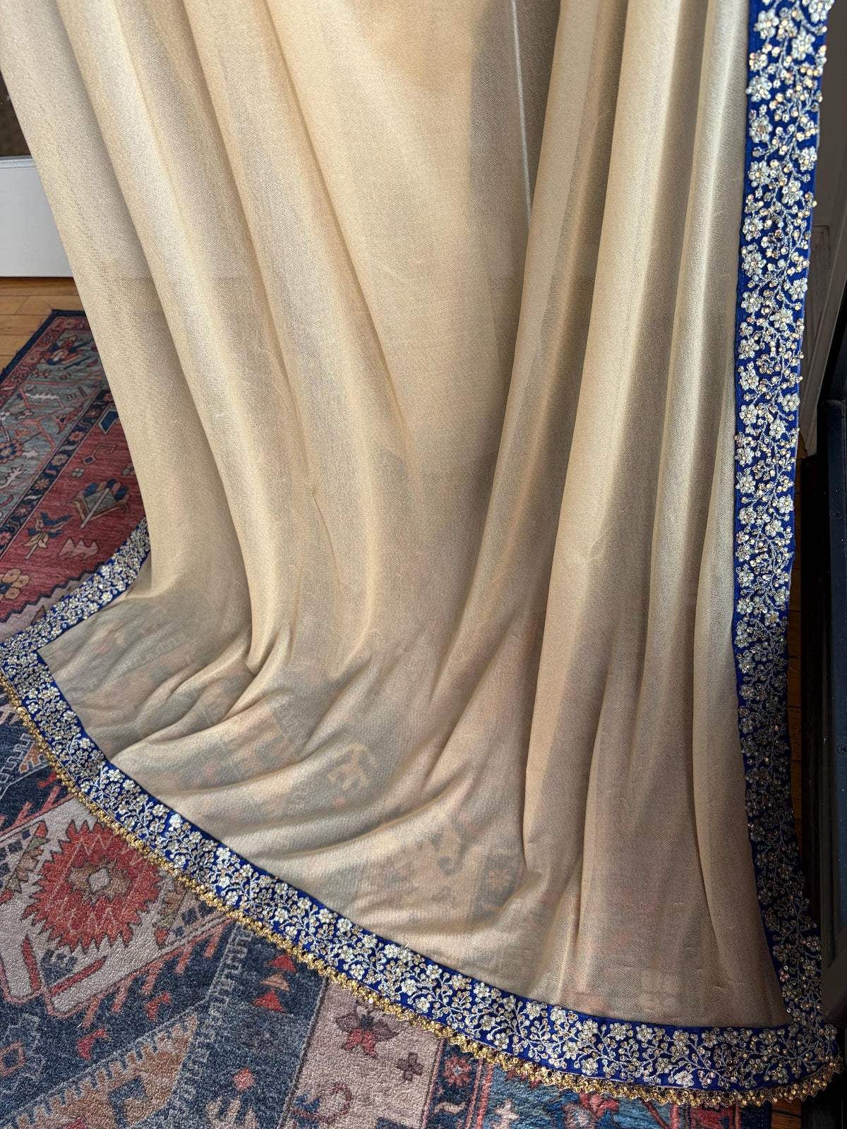 Grayish Blue and Cream Designer Saree