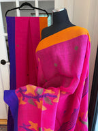 Rani Pink Jamdani Linen Saree