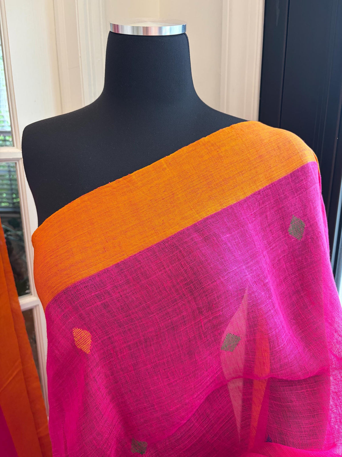 Rani Pink Jamdani Linen Saree