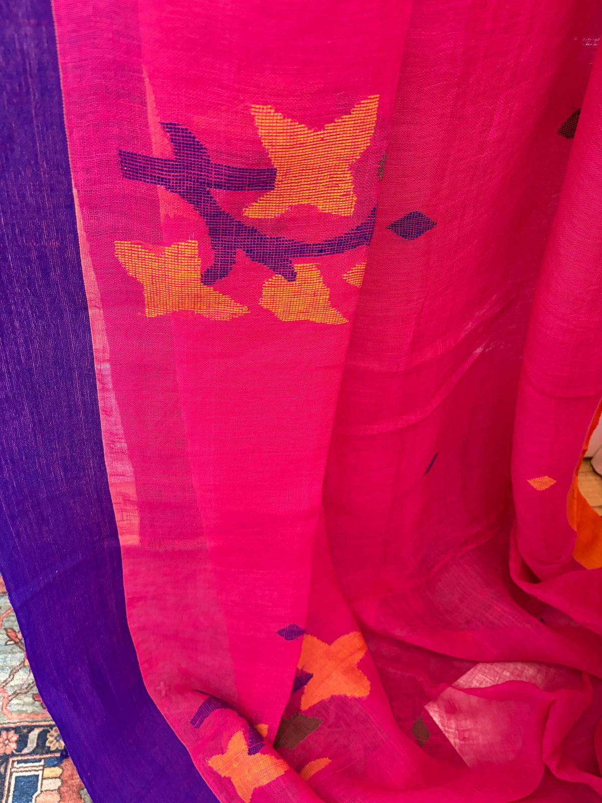 Rani Pink Jamdani Linen Saree