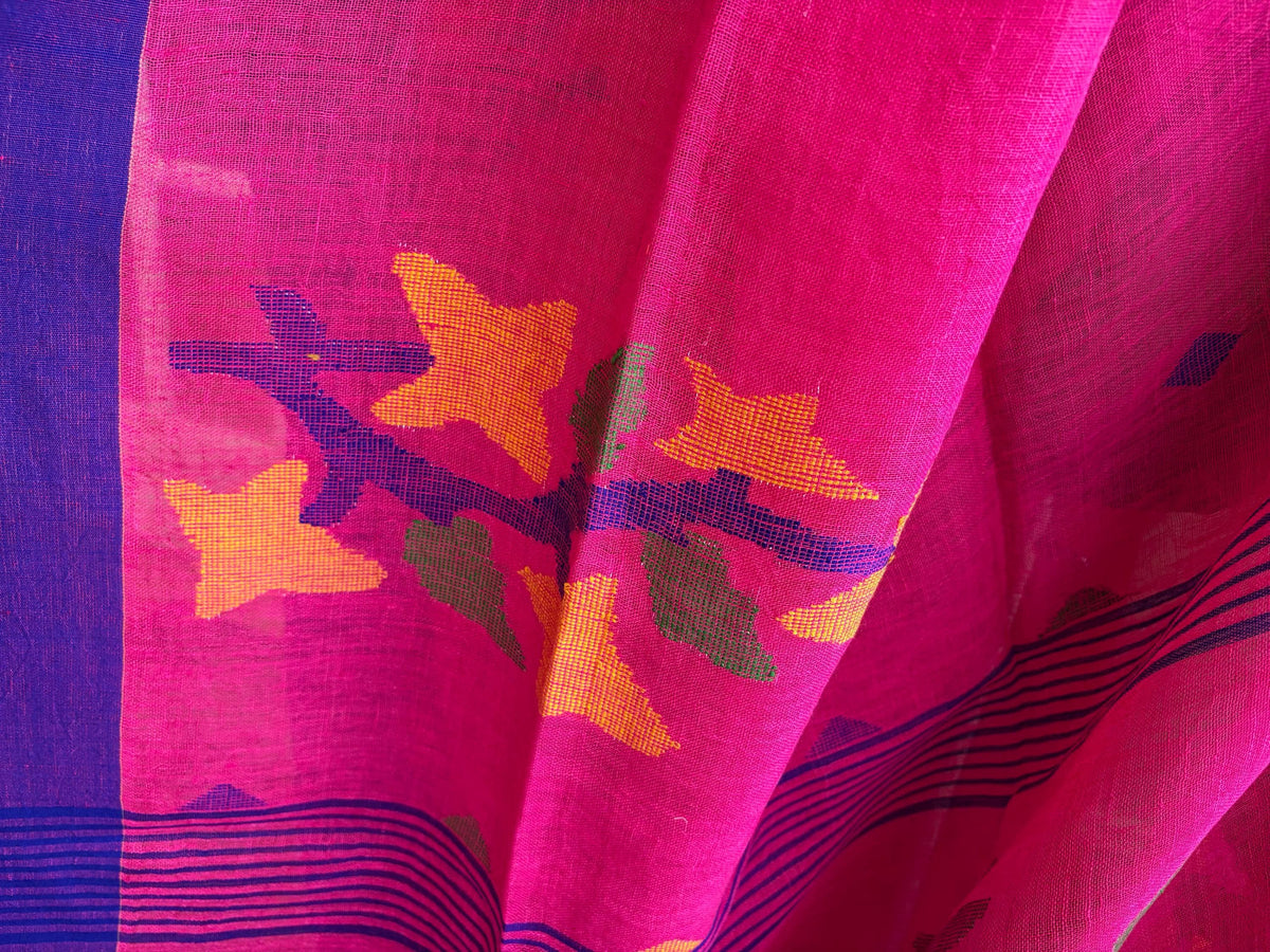 Rani Pink Jamdani Linen Saree