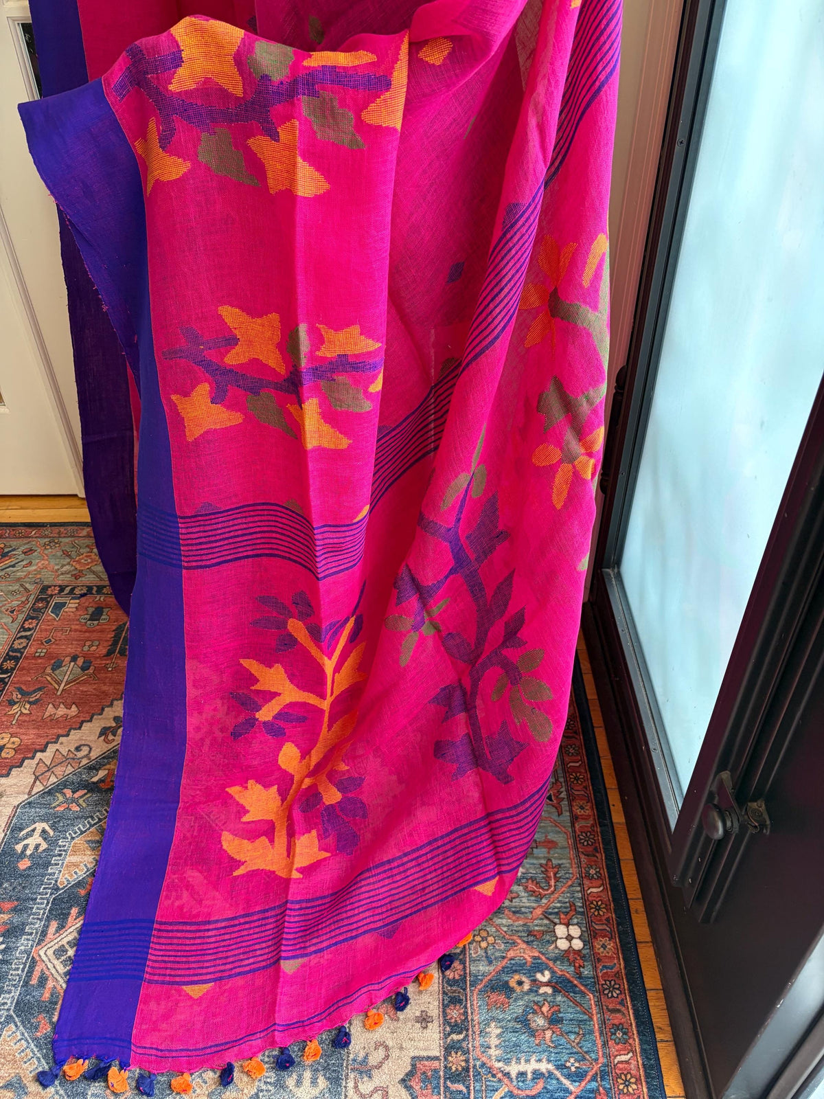 Rani Pink Jamdani Linen Saree