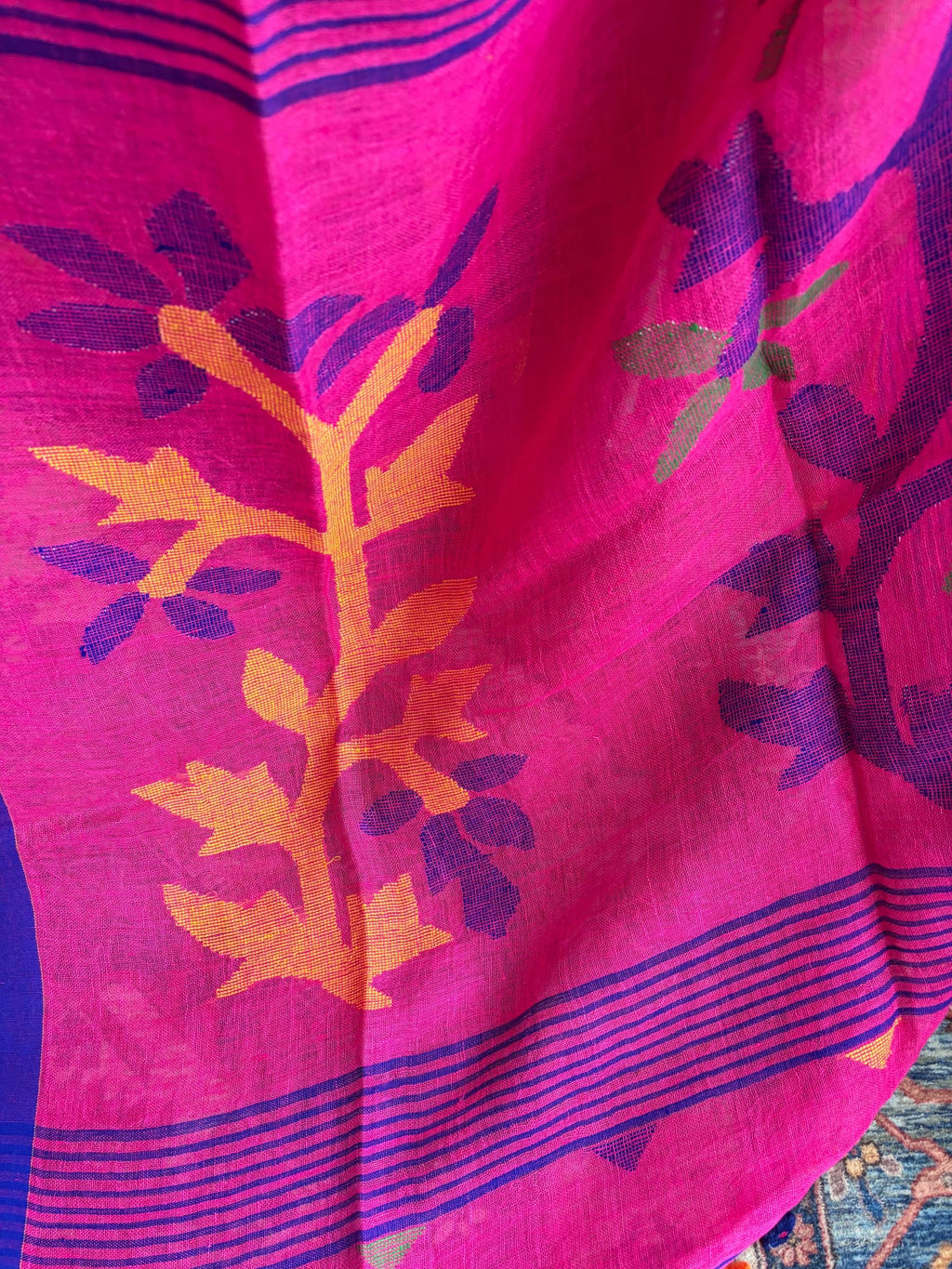 Rani Pink Jamdani Linen Saree