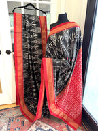 Sari de seda Ikat Pochampally blanco y negro para cóctel
