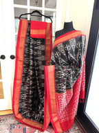 Sari de seda Ikat Pochampally blanco y negro para cóctel