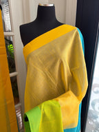 Yellow Cotton Saree with Yellow Tassels