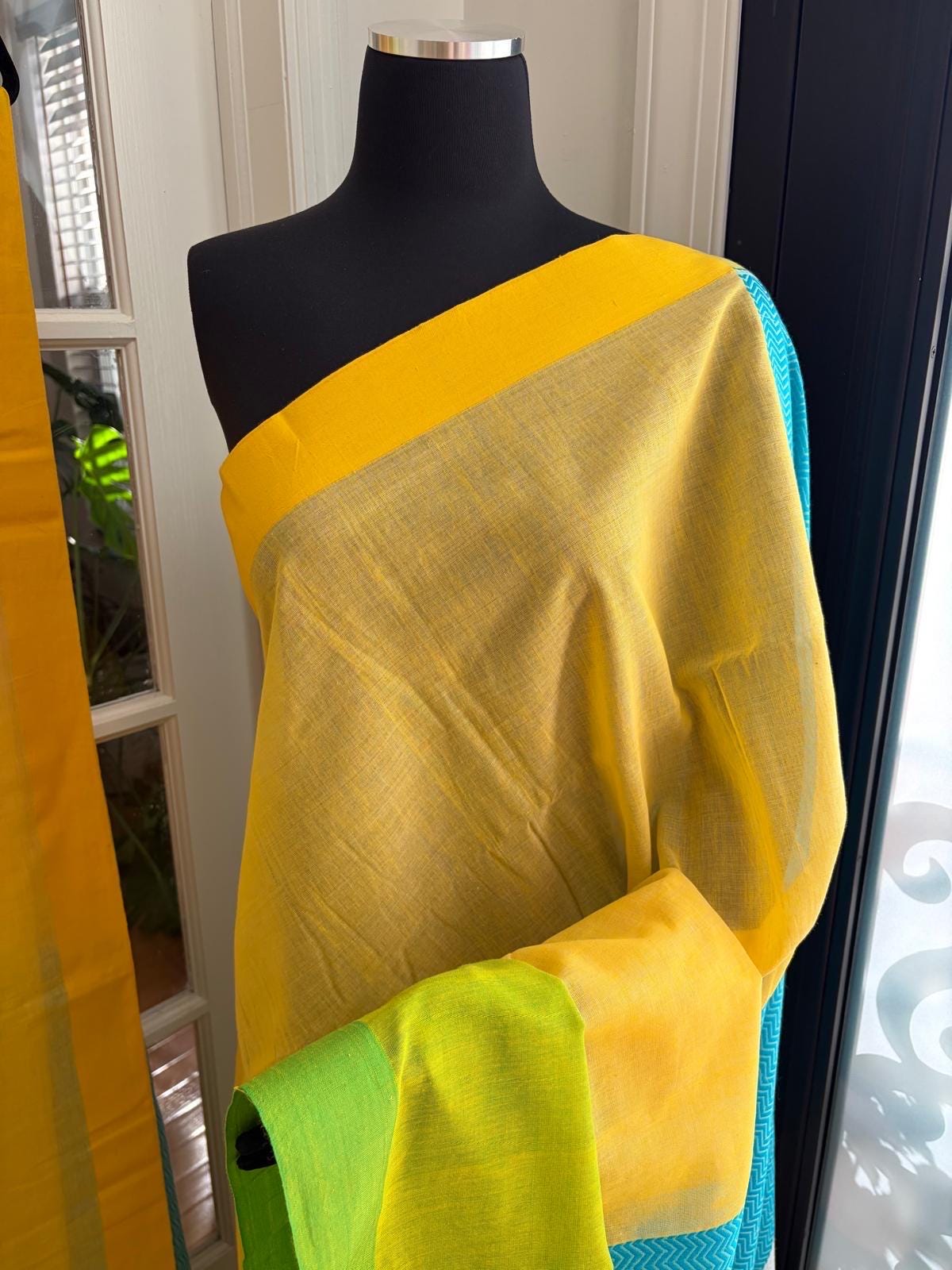 Yellow Cotton Saree with Yellow Tassels