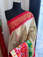 Sari de seda Ikat Pochampally en blanco roto